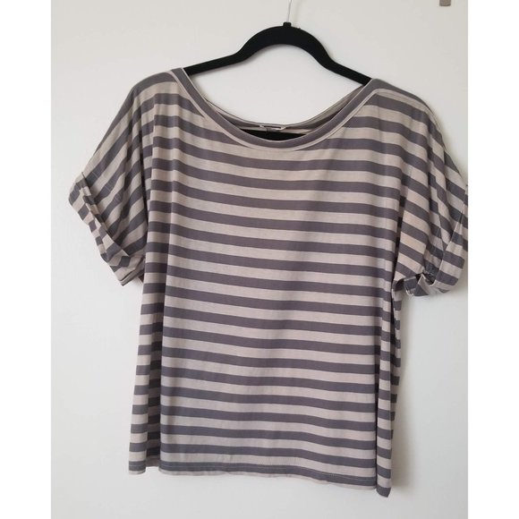 Fossil Brown Striped Flowy Crop - Picture 1 of 3